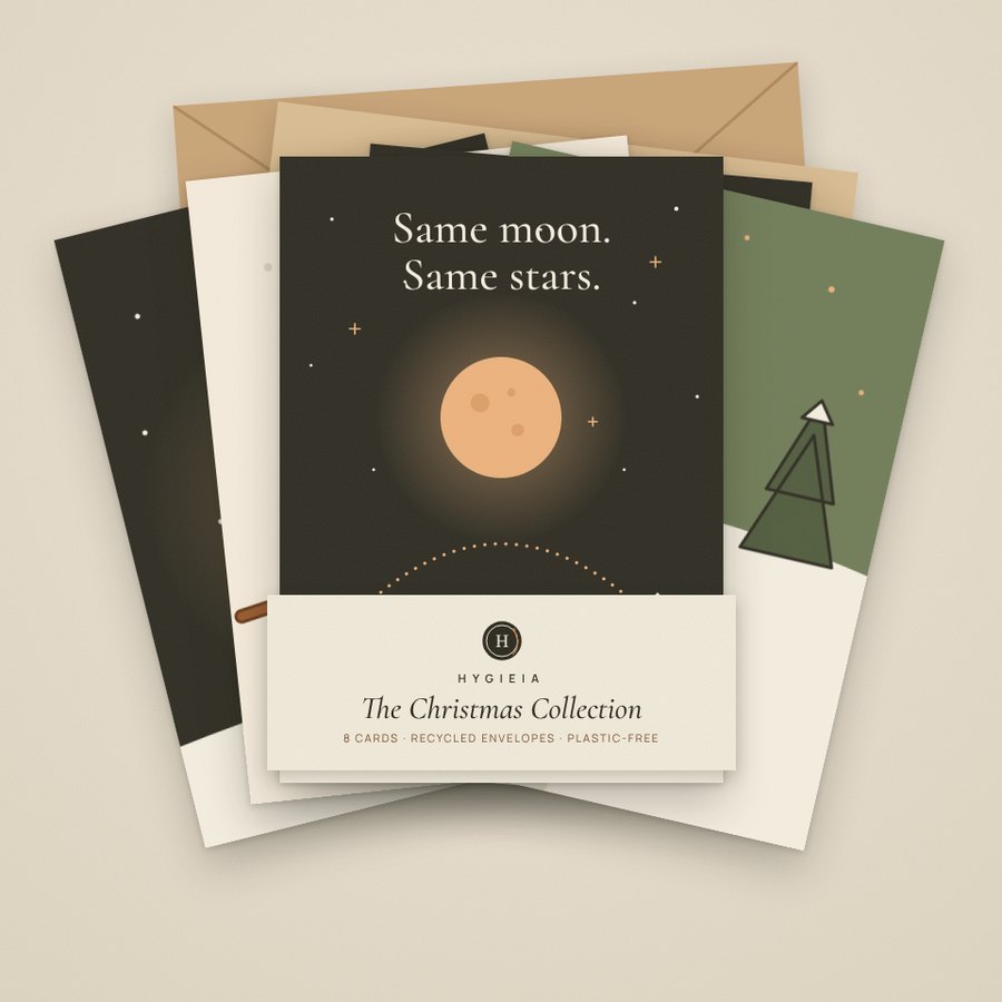 The Christmas Collection: eight illustrated cards fanned out with their envelopes
