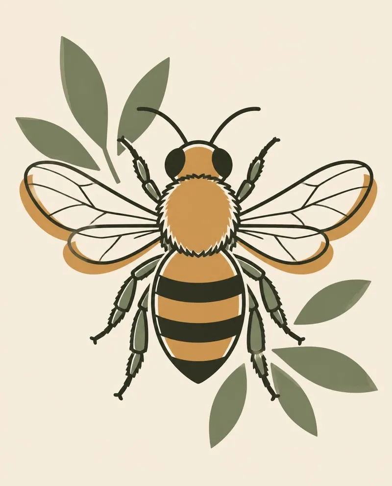 The Bee postcard: a bee among green leaves