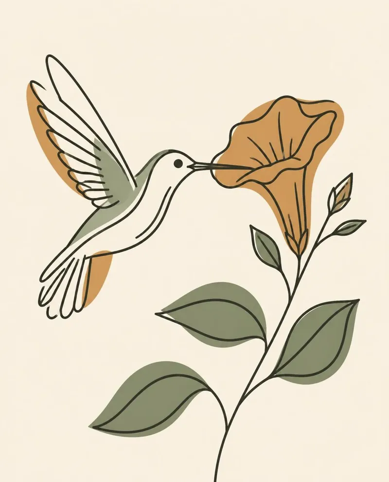 The Hummingbird postcard: a hummingbird drinking from a flower