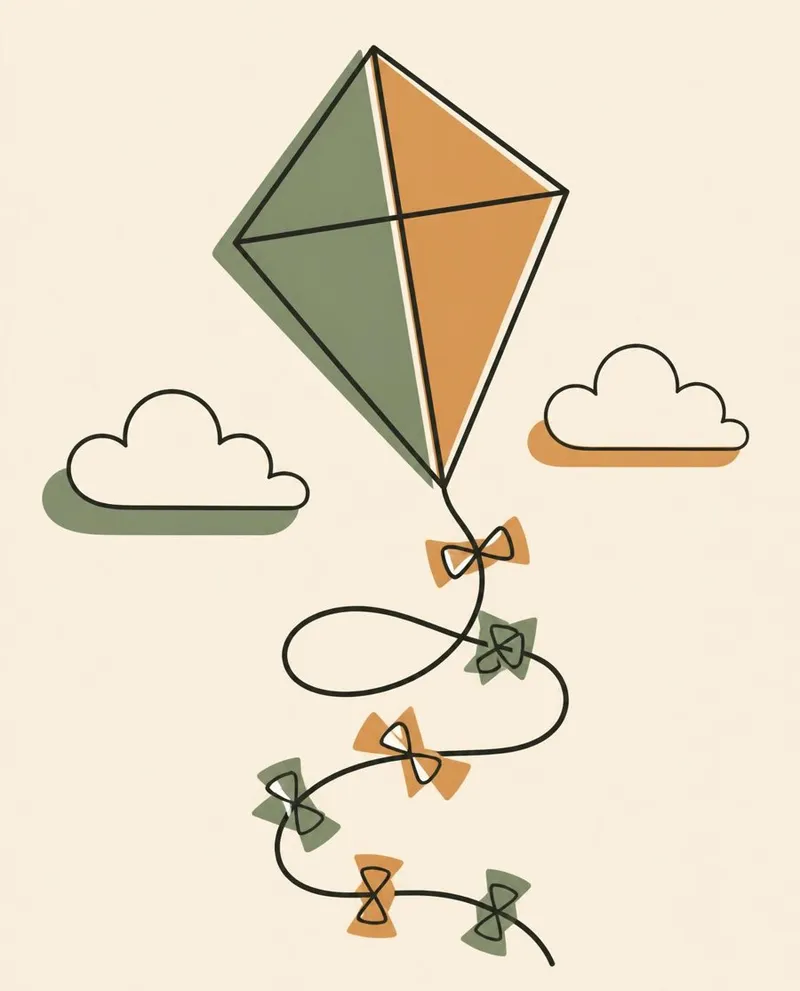 The Kite postcard: a kite flying between clouds